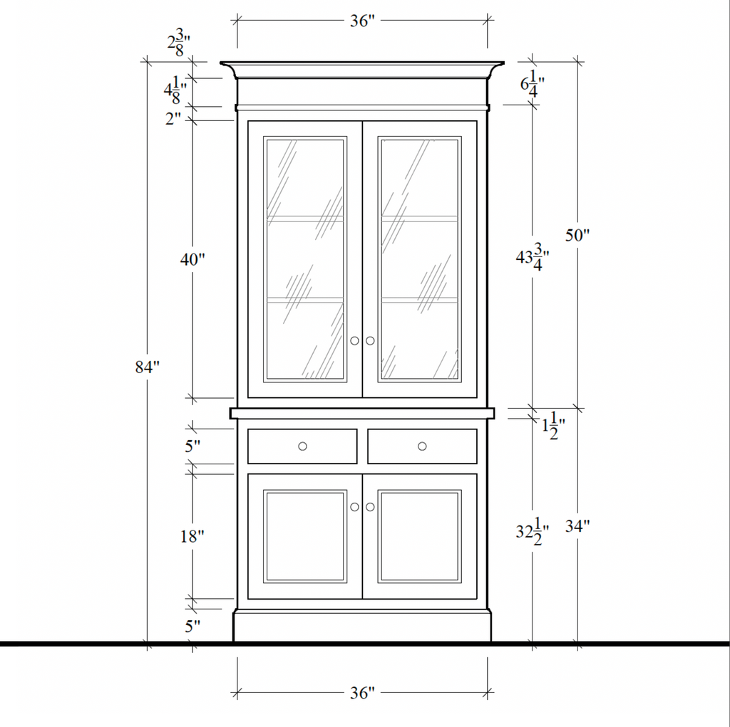Madison Glass Hutch - 2 Door / 2 Drawer Base