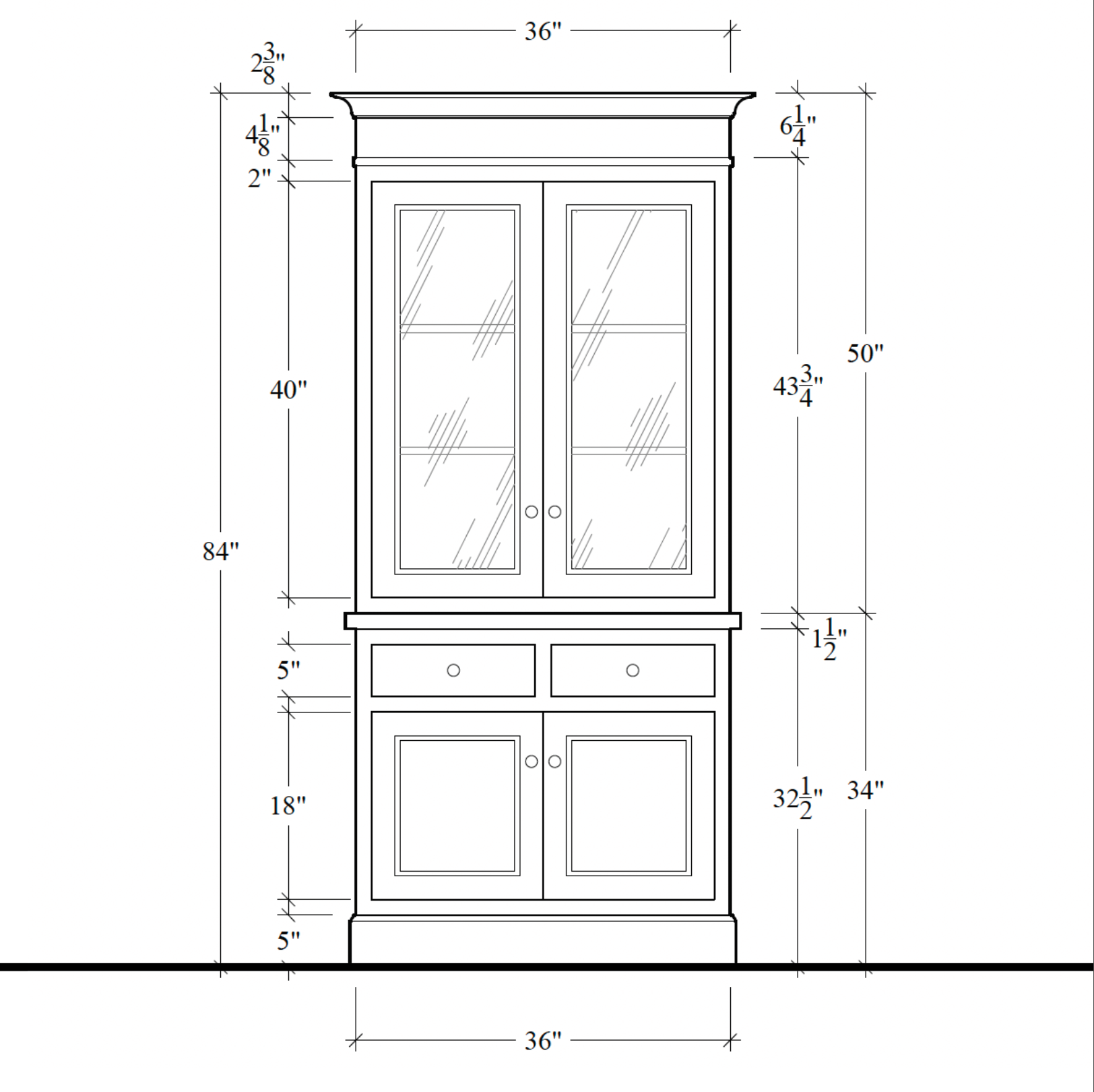 Madison Glass Hutch - 2 Door / 2 Drawer Base