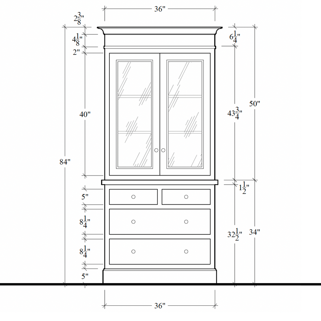 Madison Glass Hutch - 4 Drawer Base