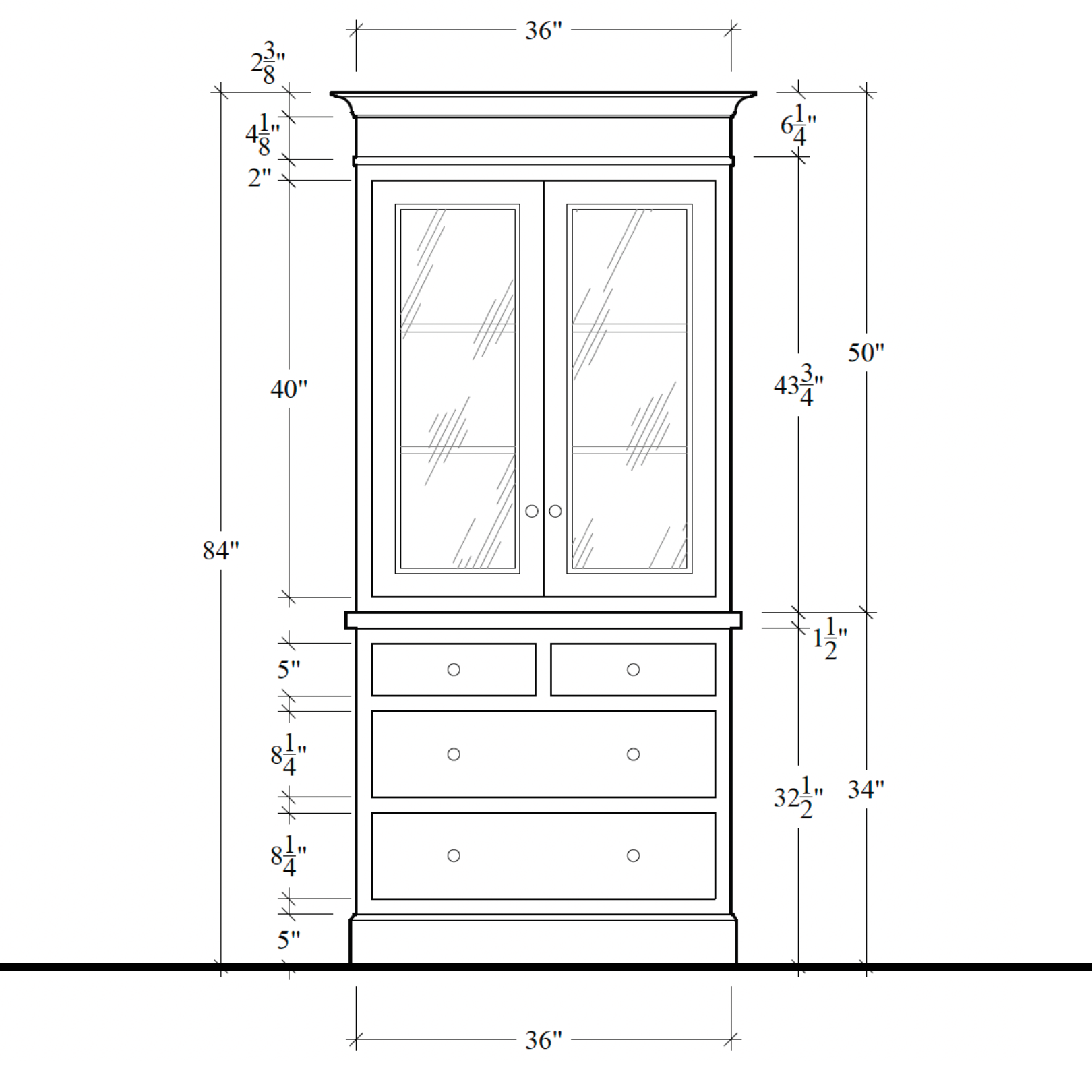 Madison Glass Hutch - 4 Drawer Base
