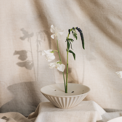 Bloom Ceramic Pleated Flower Frog Vase