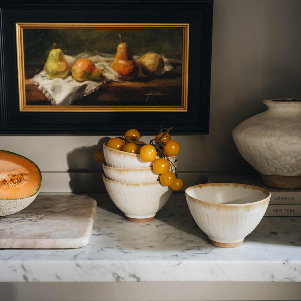 Ribbed Ceramic White Bowl