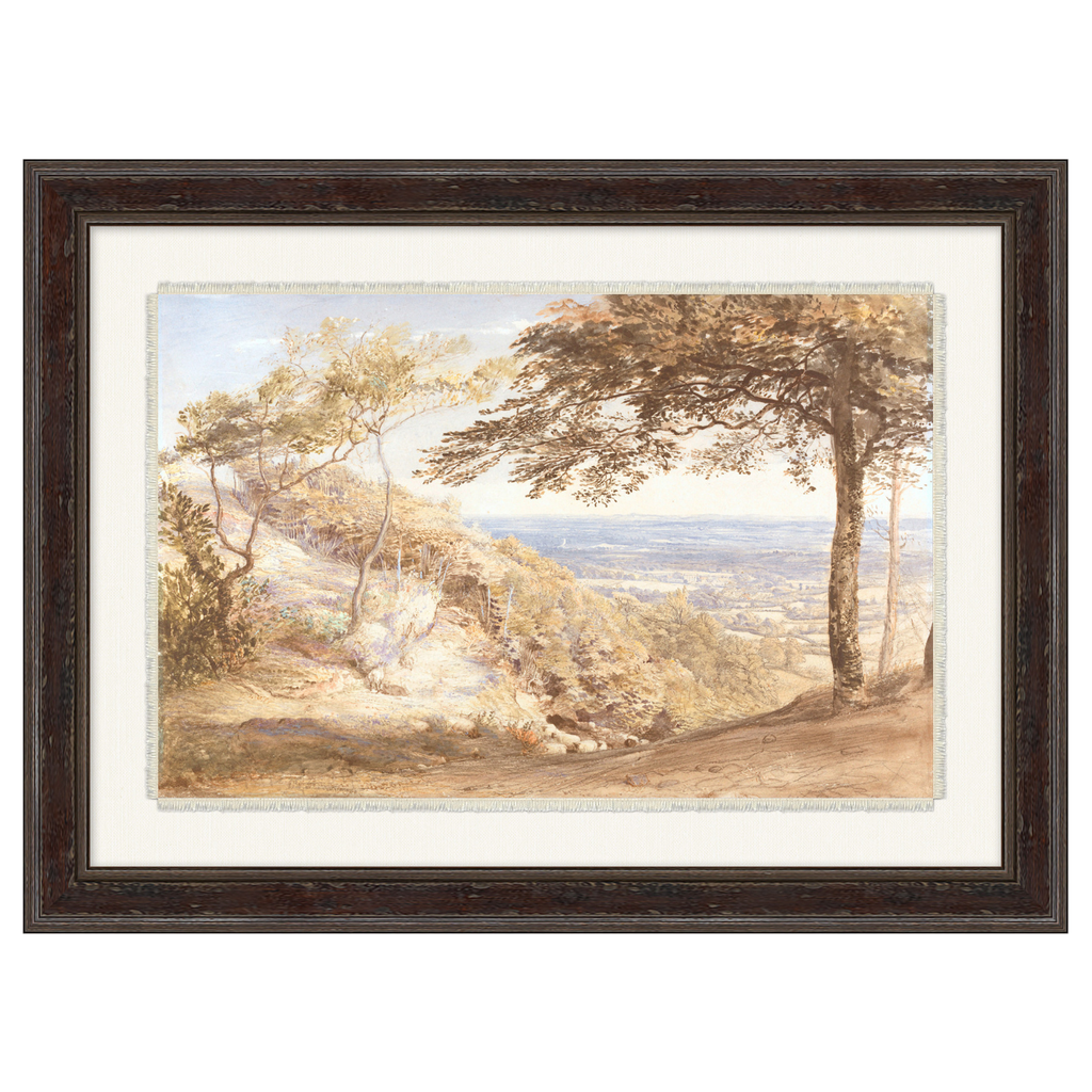 Framed artwork of a landscape with trees and a path.
