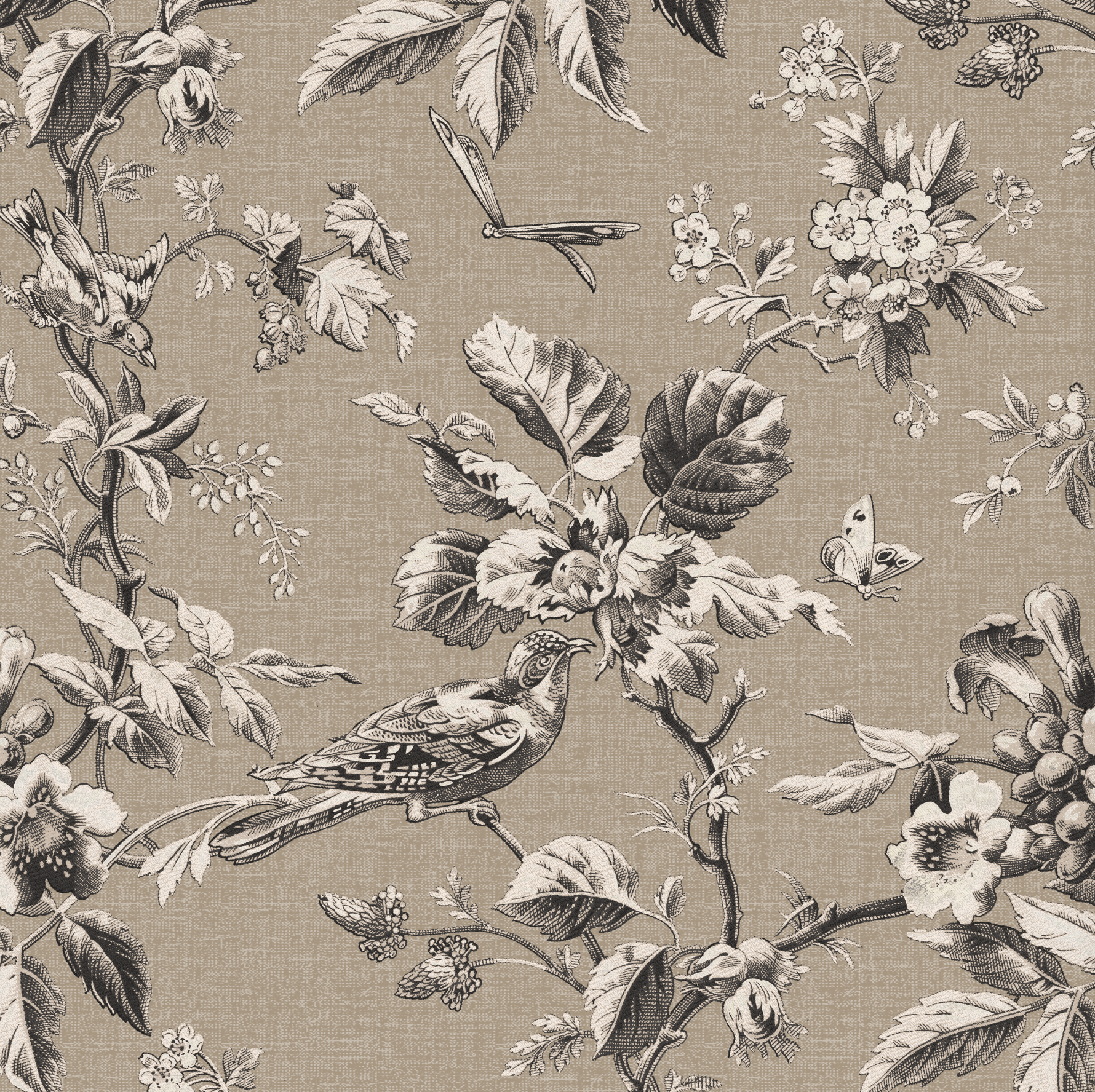 Michigan Bird Toile Sand Fabric Sample