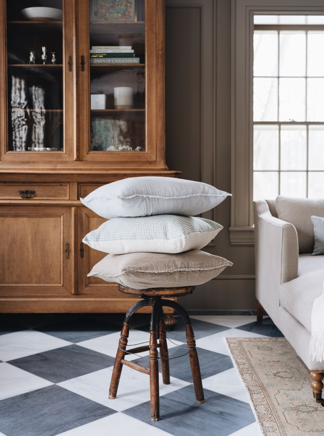 Mineral Fringe Linen Pillow Cover