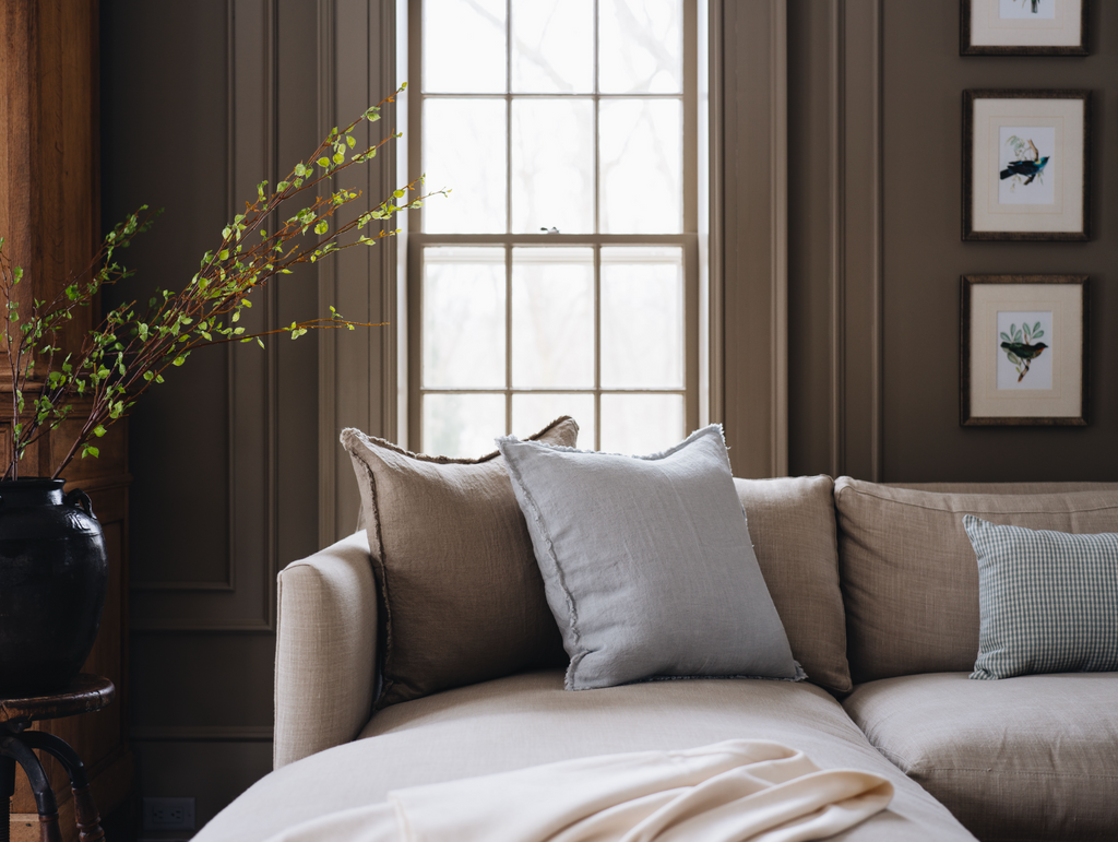 Mushroom Fringe Linen Pillow Cover