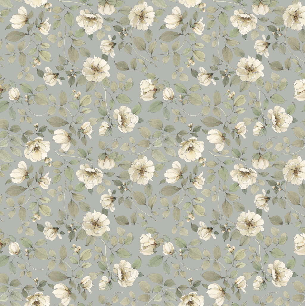 Wild White Rose on Sutton Blue Wallpaper - Durable