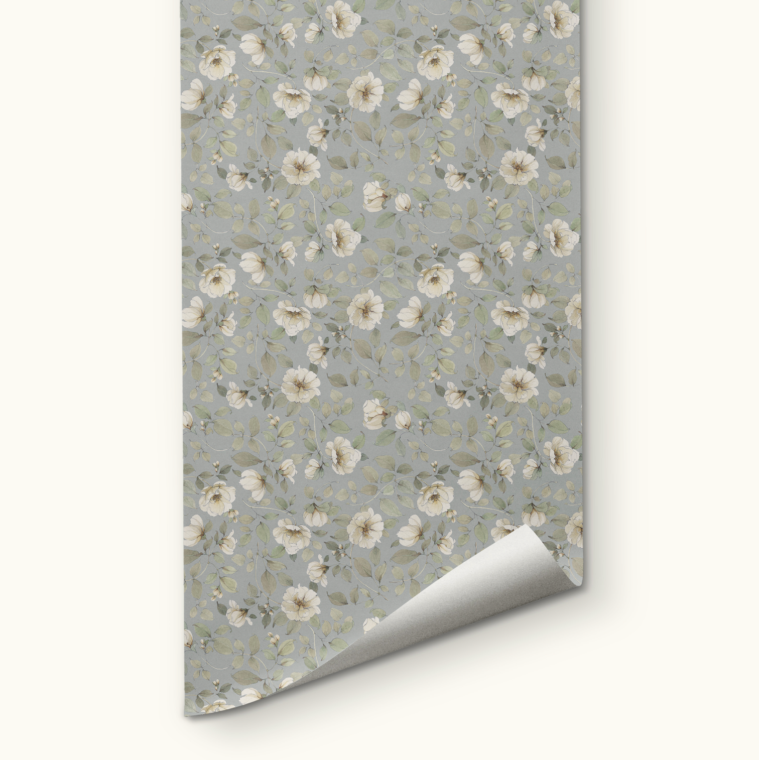 Wild White Rose on Sutton Blue Wallpaper - Durable
