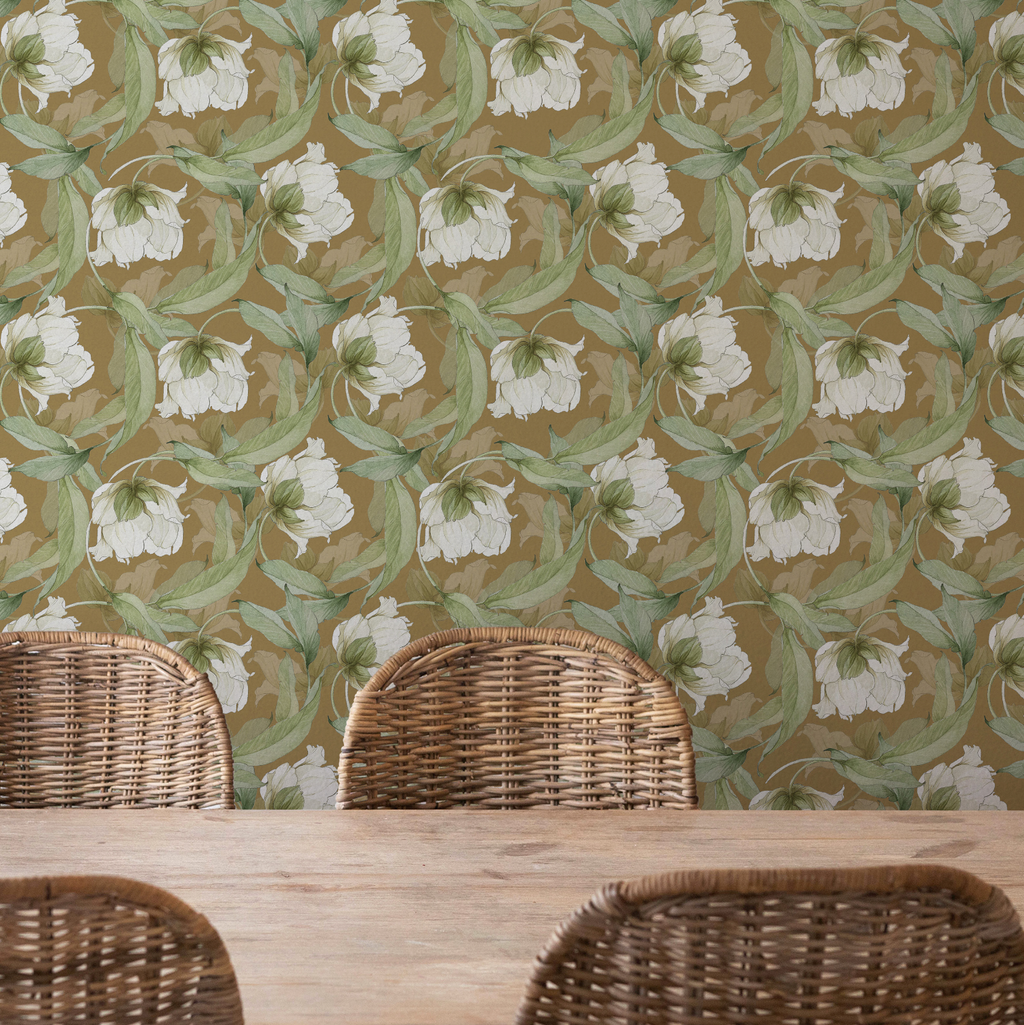 Ochre Peony Wallpaper