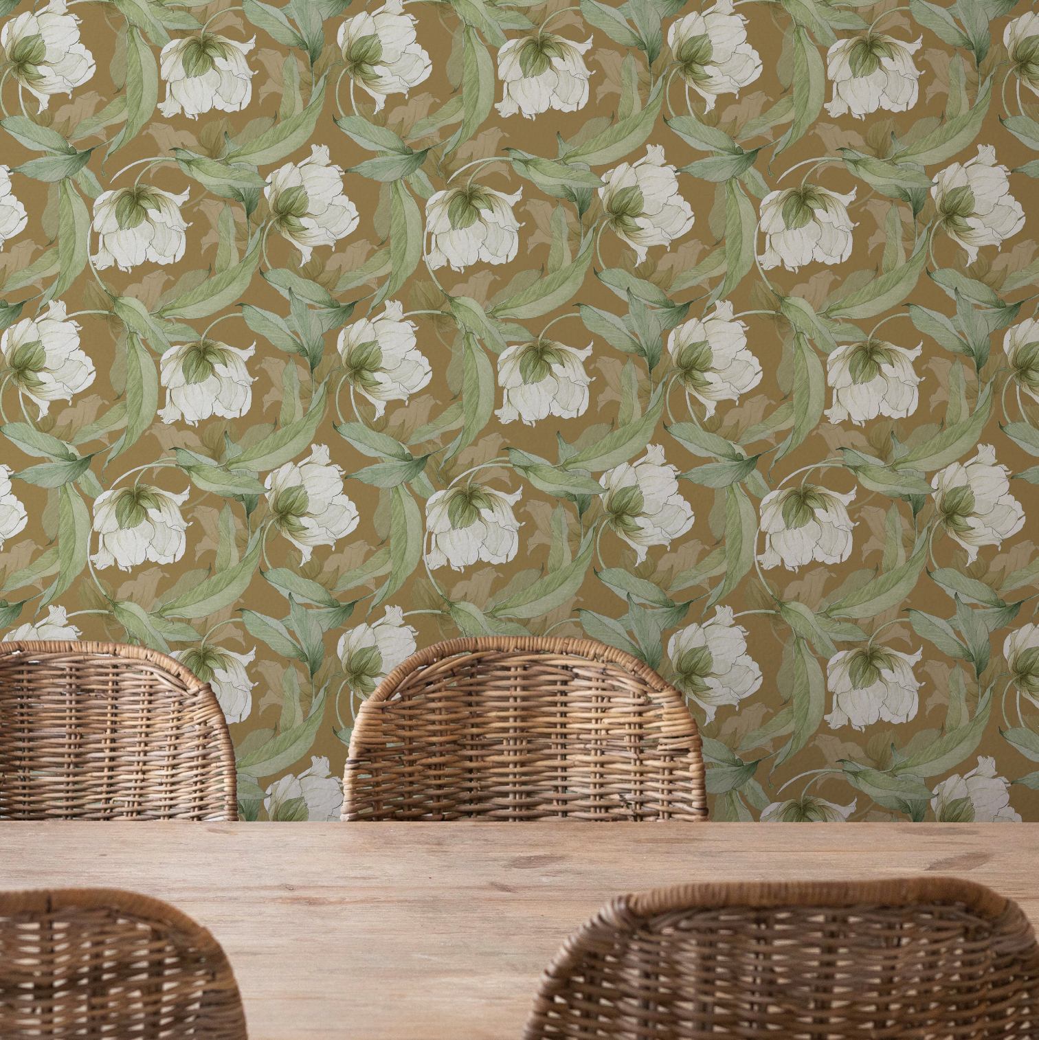 Ochre Peony Wallpaper